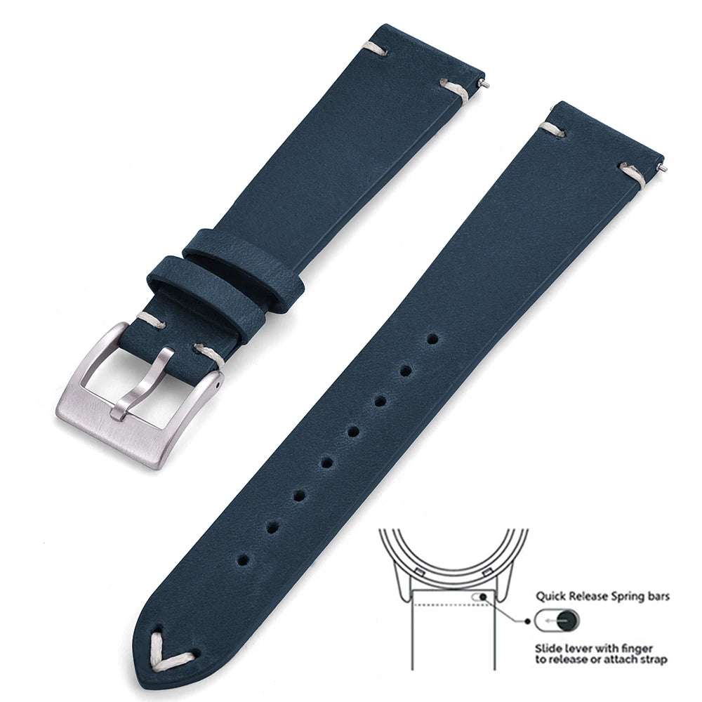Crazy Horse Leather Watch Strap 18–22mm Quick Release