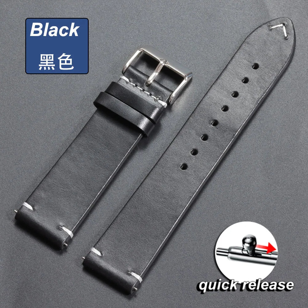 Vintage Oil Wax Leather Watch Strap – 18–24mm, Omega & Seiko