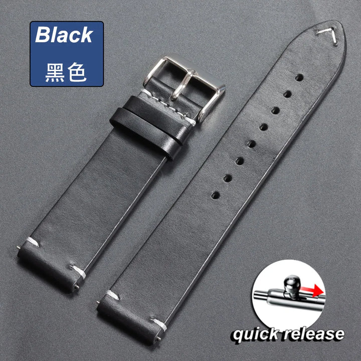 Vintage Oil Wax Leather Watch Strap – 18–24mm, Omega & Seiko