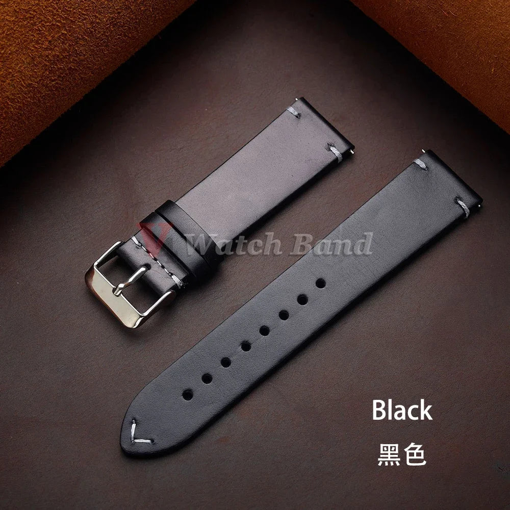 Seiko Vintage Oil Wax Leather Watch Strap – 18–24mm, Butterfly Buckle