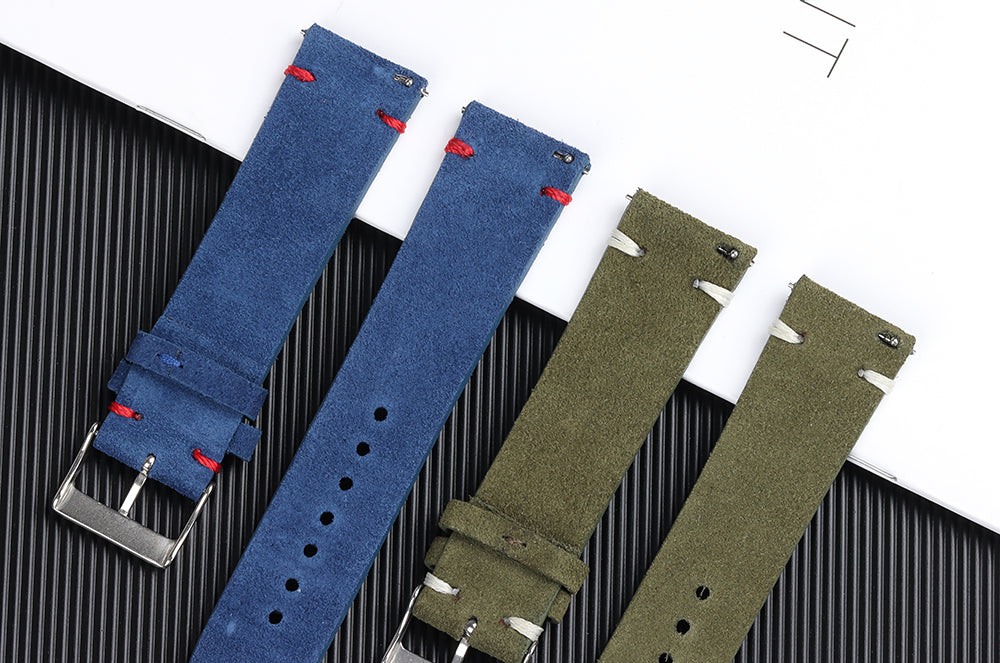 Vintage Suede Leather Watch Strap (Handmade Stitching)