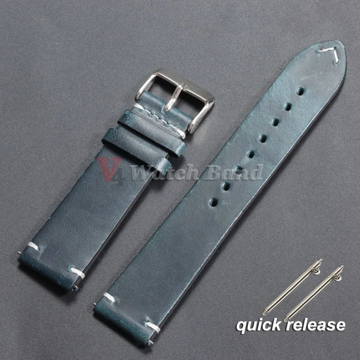 Vintage Oil Wax Leather Watch Strap 18–24mm for Omega & Seiko