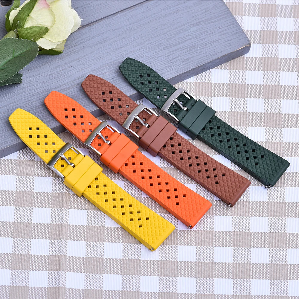 New Designed Honeycomb Fluorine FKM Rubber Strap 20mm 22mm Quick Release Watchbands For SRP777J1 Watch Replacement Wristband
