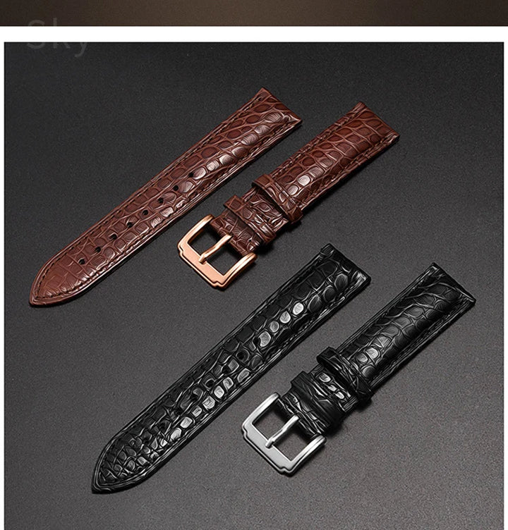Crocodile Skin Genuine Leather Watch Band with Needle & Butterfly Buckle for