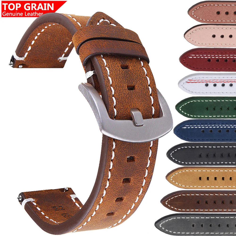 op Grain Genuine Leather Watch Band 20mm 22mm (Quick Release)