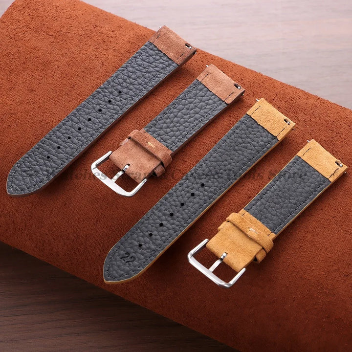Vintage Suede Cowhide Leather Watch Strap (18–22mm, Quick Release)