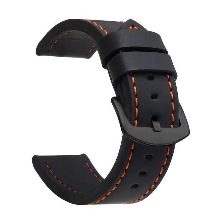 Fashion Vintage Leather Watch Strap – 18–24mm, Stainless Steel Buckle