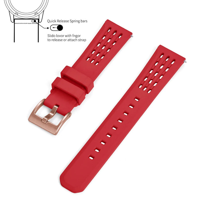 Premium-Grade Porous Structure Quick Release Fluorine Rubber Watch Strap 20mm 22mm New Design FPM/FKM Rubber Watch Band