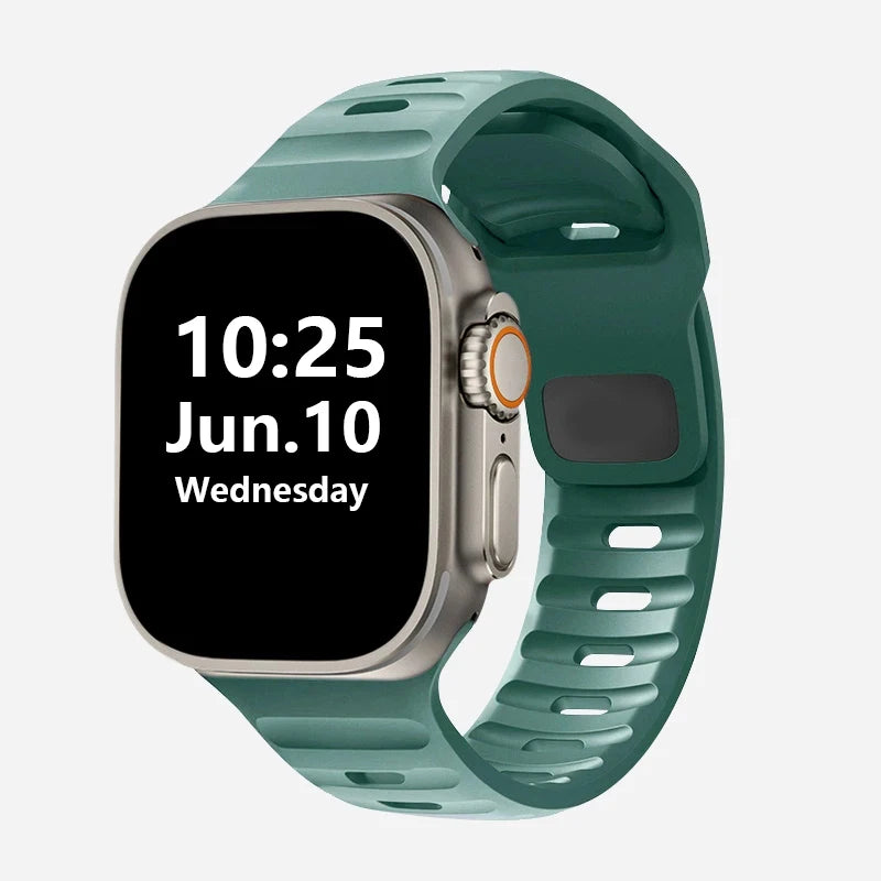 Silicone Rubber Apple Watch Band 38–49mm for iWatch Series 3–8 & Ultra