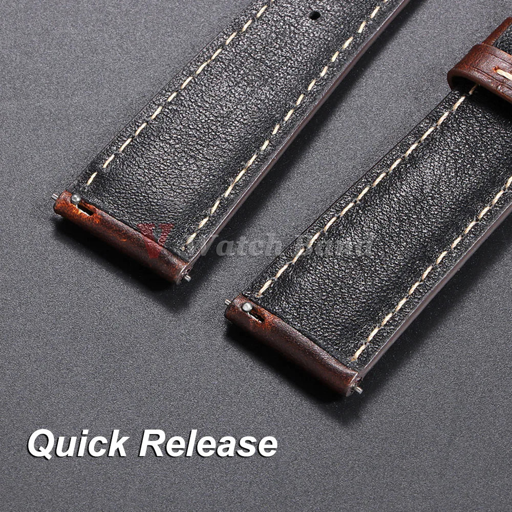 Vintage Oil Wax Leather Watch Strap – 18-22mm Brown for Samsung Galaxy