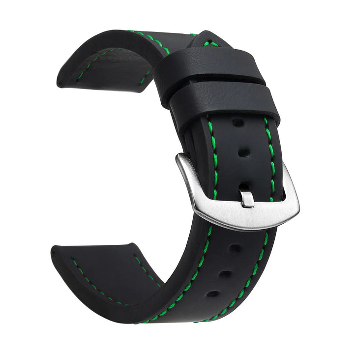 Fashion Vintage Leather Watch Strap – 18–24mm, Stainless Steel Buckle