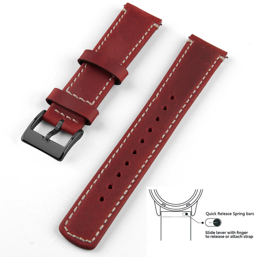 Genuine Top Grain Leather Quick Release Watch Band 20–22mm for Samsung Galaxy Watch