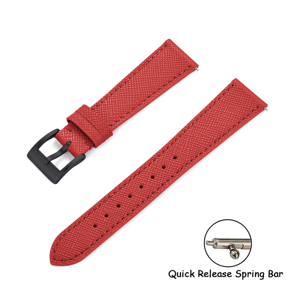 Quick Release Saffiano Leather Watch Strap – 18-24mm Universal