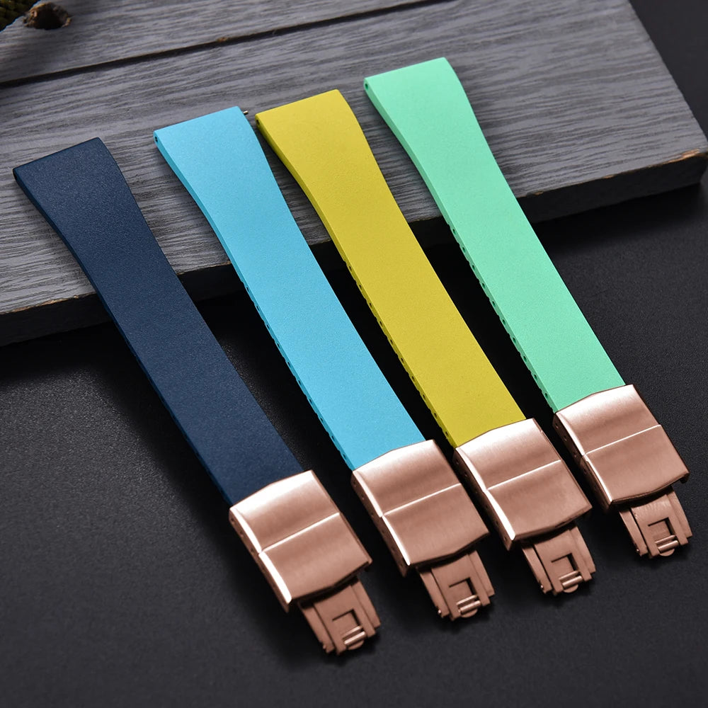 JUELONG CTS FKM Rubber Watch Strap 16–22mm Quick Release with Rose Gold Butterfly Buckle