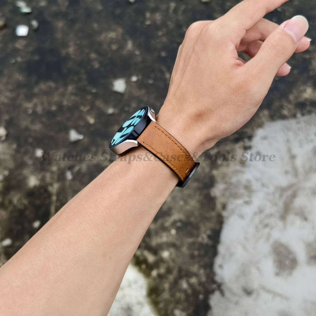 Leather Strap for Samsung Galaxy & Huawei Watches – Vintage Brown (20/22mm)