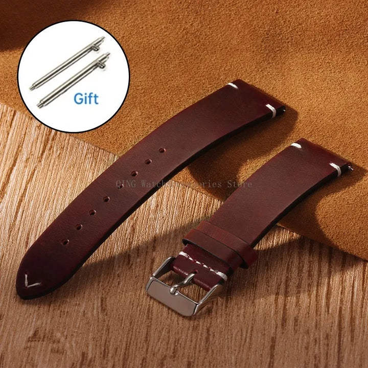 Title: Vintage Oil Wax Leather Watch Band 18–22mm (Quick Release, Unisex)