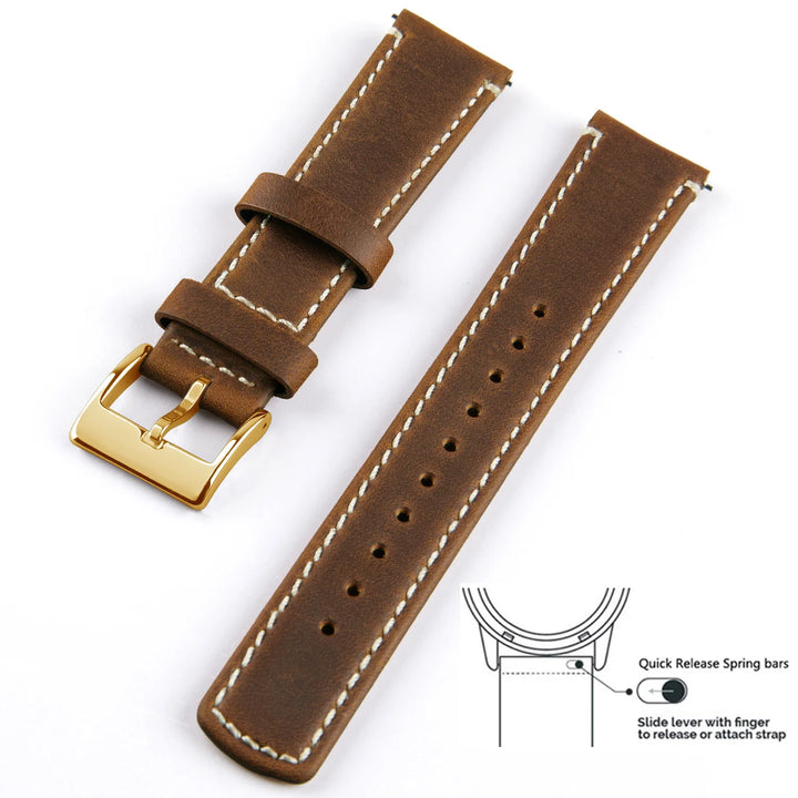 Top Grain Genuine Leather Quick Release Watch Band 20–22mm for Samsung Galaxy Watch