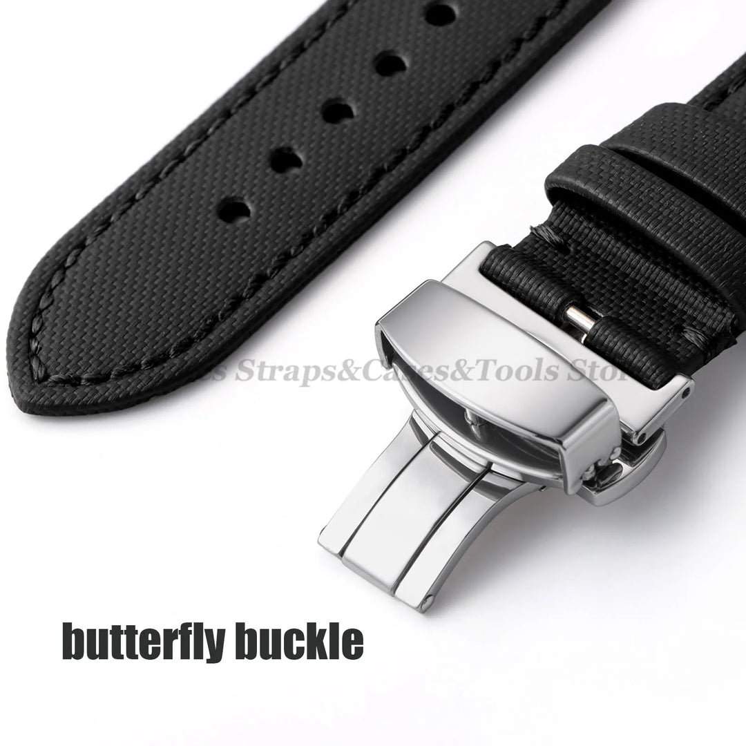 Sailcloth Nylon & Leather Watch Strap – 20/22mm, Omega & Huawei, Green