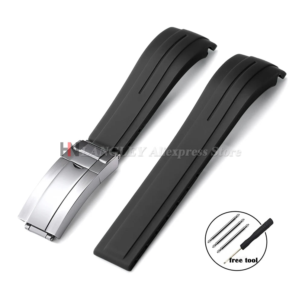 Curved Rubber Watch Strap for Rolex Oysterflex – 20–22mm, Waterproof