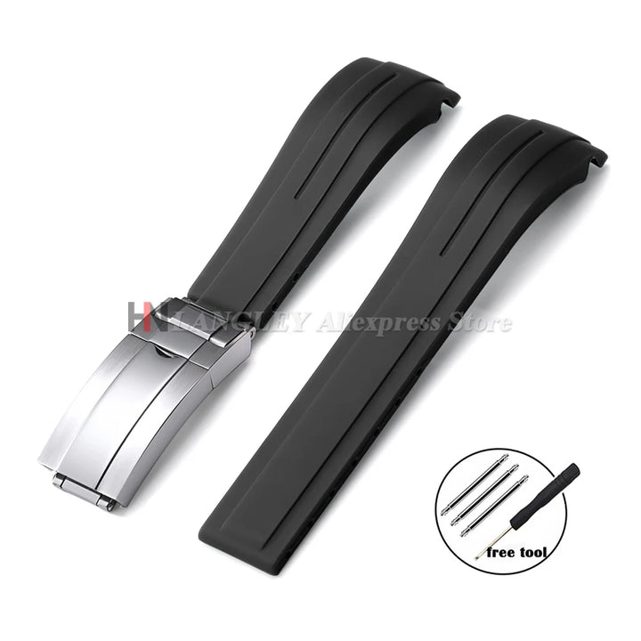 Curved Rubber Watch Strap for Rolex Oysterflex – 20–22mm, Waterproof