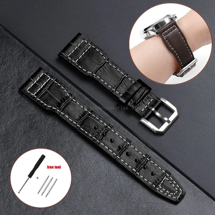 Genuine Cowhide Leather Strap for IWC Pilot – 20/21/22mm, Folding Buckle