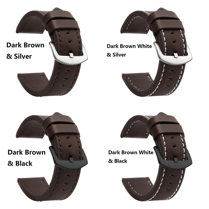 Fashion Vintage Leather Watch Strap – 18–24mm, Stainless Steel Buckle
