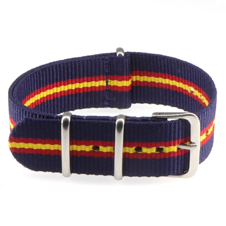 Striped Nylon Watch Strap with Silver Buckle (16-22mm)