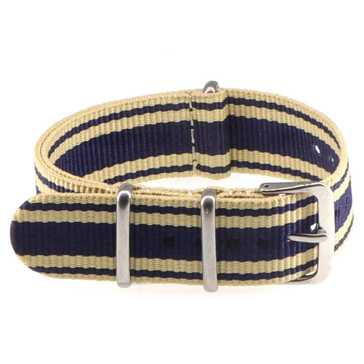 Striped Nylon Watch Strap with Silver Buckle (16-22mm)