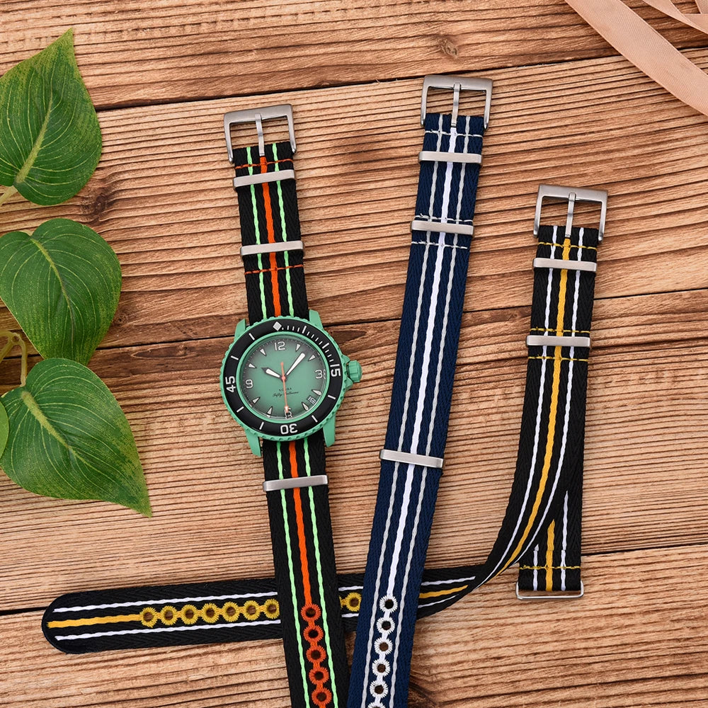 NATOBEL Embroidery Recycled Nylon Sailcloth Strap 20mm 22mm Luminous Recycled Nylon Watchband For Scuba Fifty Series Watches