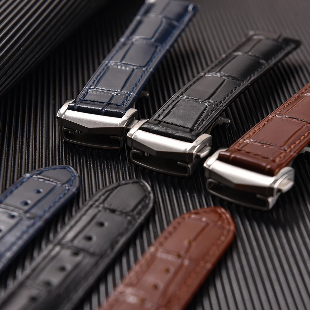 Premium Grade Bamboo Strip Pattern Leather Watch Strap 19mm 20mm 21mm 22mm Perfect Fit Flat End Universal Quick Release Bands