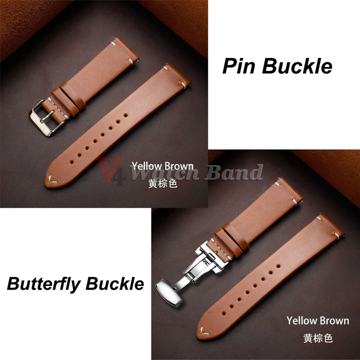 Seiko Vintage Oil Wax Leather Watch Strap – 18–24mm, Butterfly Buckle