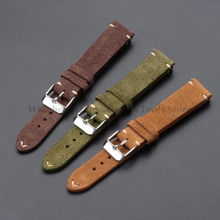 Vintage Suede Leather Watch Band 14–22mm for Omega & Seiko (Handmade,