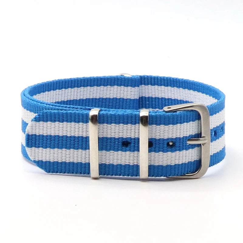 Striped Nylon Watch Strap with Silver Buckle (16-22mm)