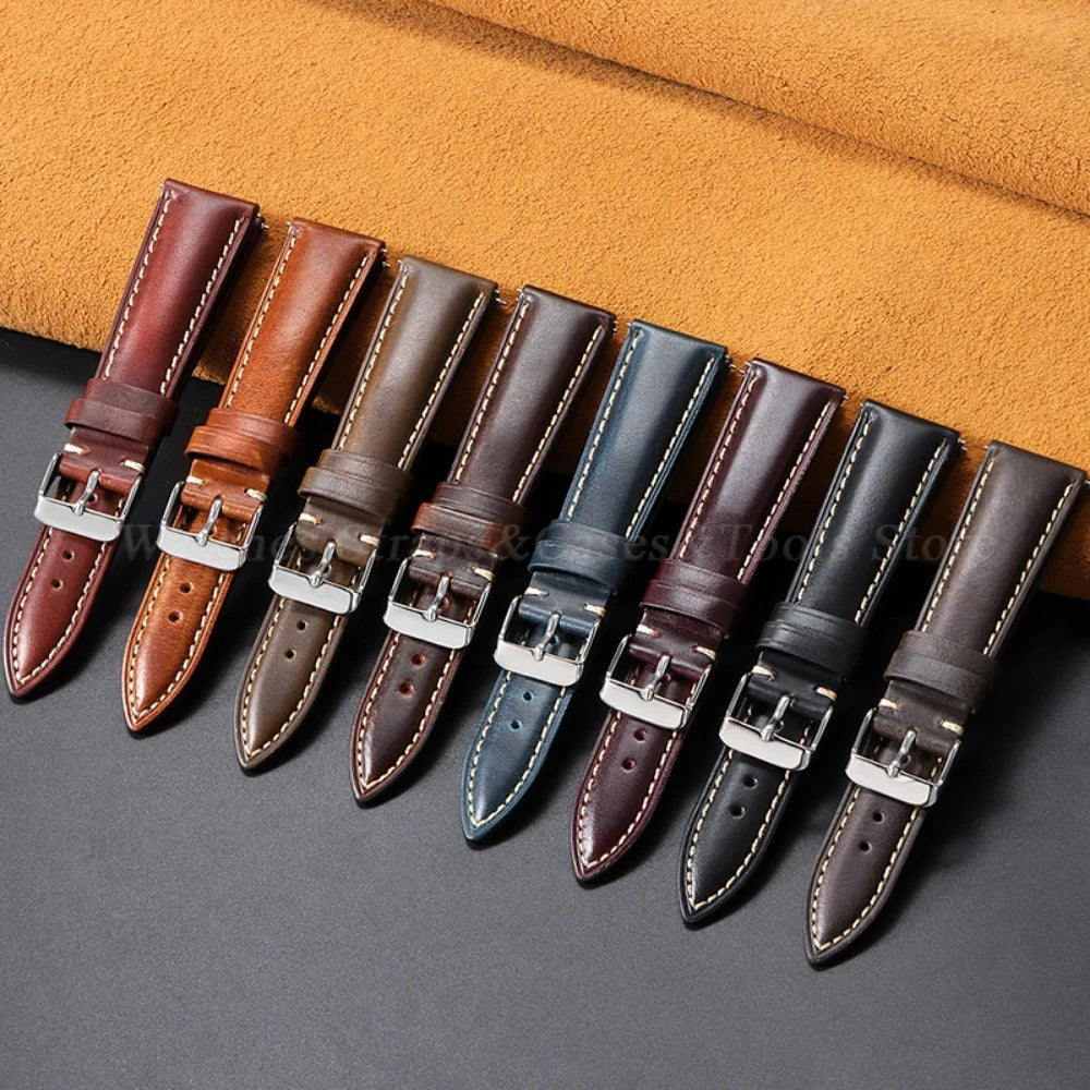 Vintage Oil Wax Leather Watch Strap – Brown Cowhide (18-22mm)