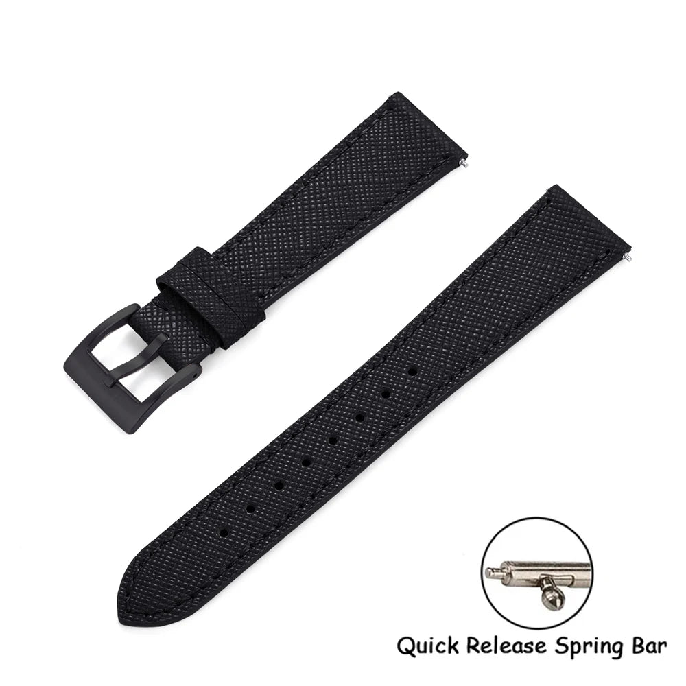 Quick Release Saffiano Leather Watch Strap – 18-24mm Universal