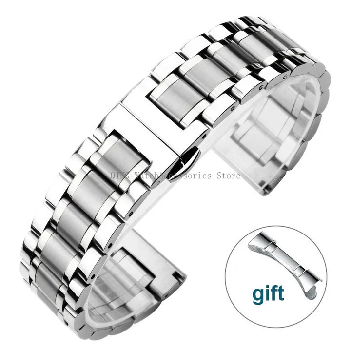 Curved End Solid Stainless Steel Watch Strap – Universal with Butterfly Buckle