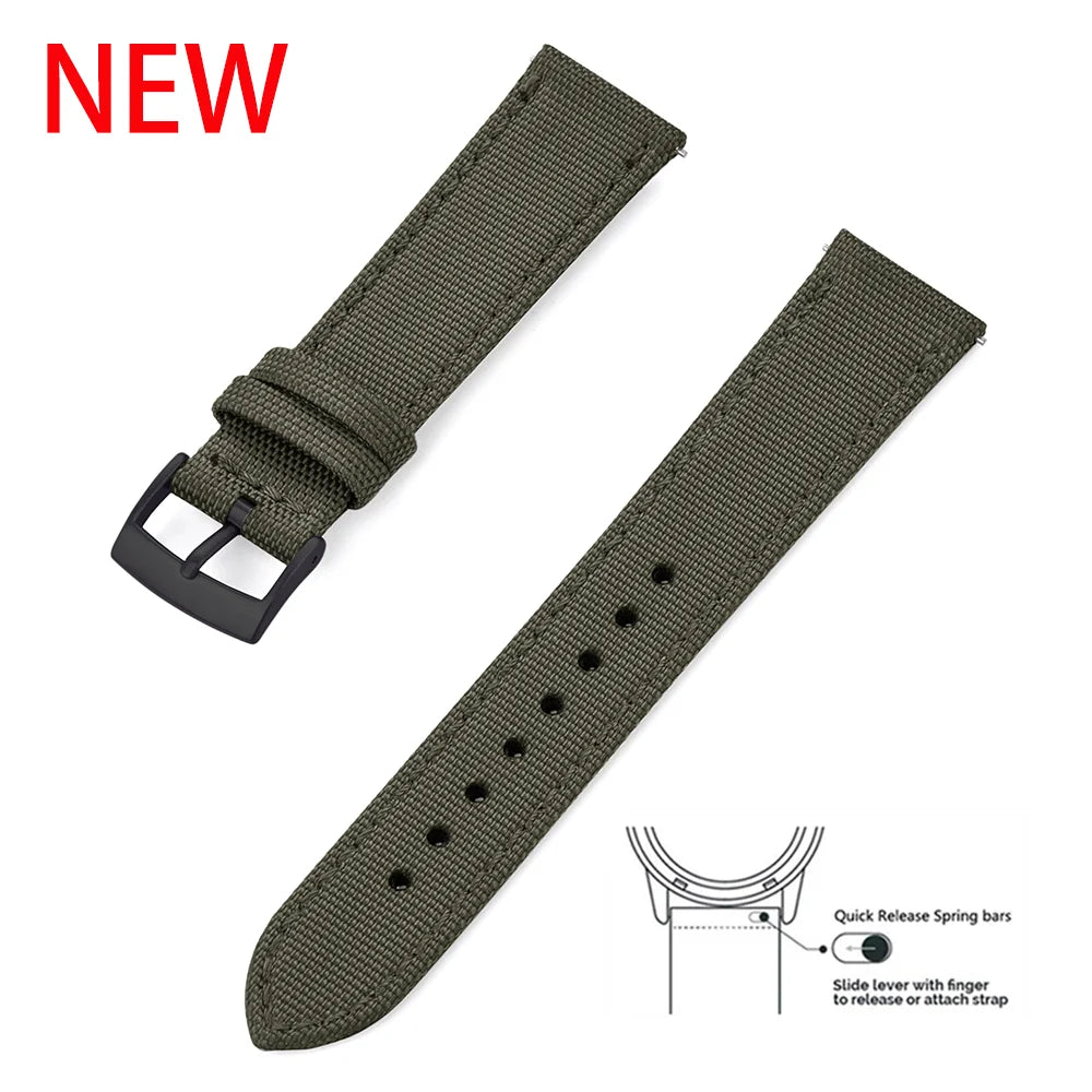 New Design Hybrid Canvas Nylon Leather Watch Strap 18mm 20mm 22mm Bracelet Quick Release Replacement Black Khaki Red Watchbands