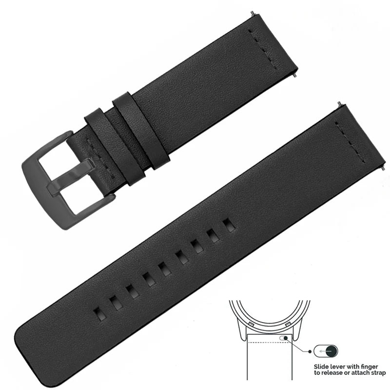 Genuine Leather Quick Release Watch Band 20–22mm for Huawei & Samsung Galaxy 45/46mm
