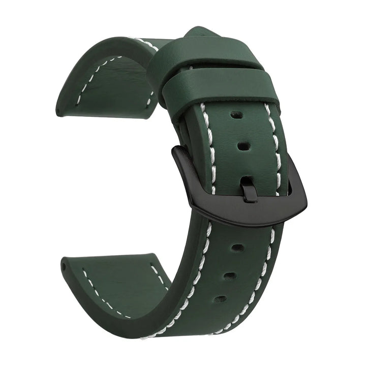 Fashion Vintage Leather Watch Strap – 18–24mm, Stainless Steel Buckle