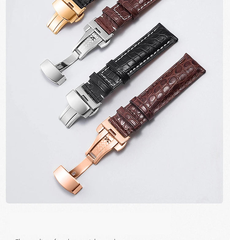 Crocodile Skin Genuine Leather Watch Band with Needle & Butterfly Buckle for