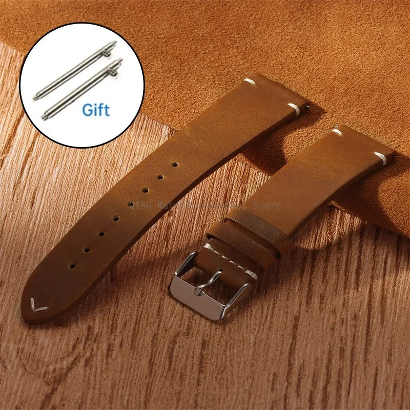 Title: Vintage Oil Wax Leather Watch Band 18–22mm (Quick Release, Unisex)