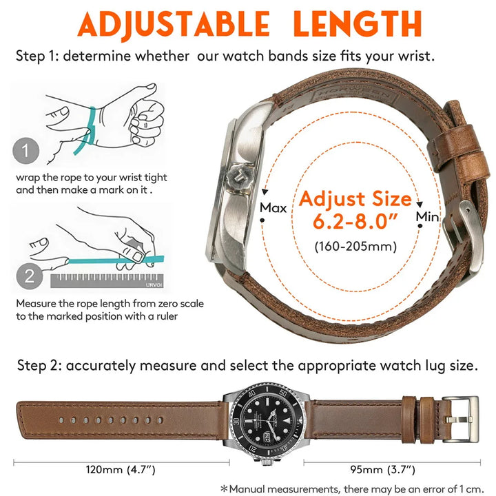 HEMSUT Genuine Horween Leather Watch Strap – Quick Release, 18–24mm Vintage Band for Men