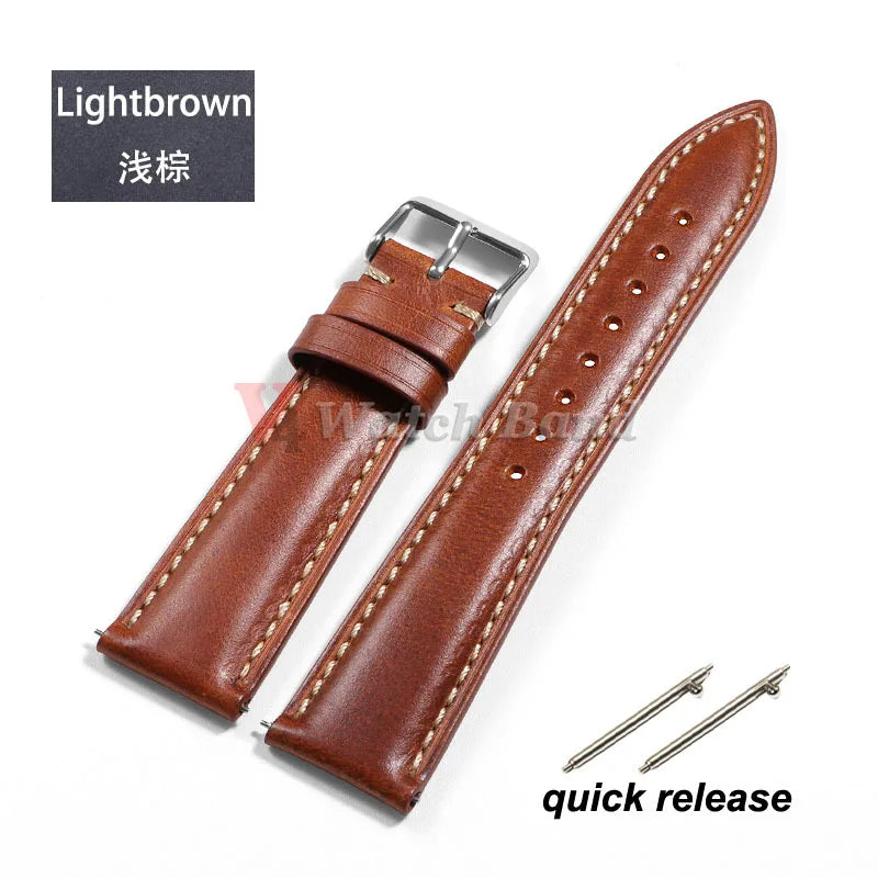Vintage Oil Wax Leather Watch Strap – 18-22mm Brown for Samsung Galaxy