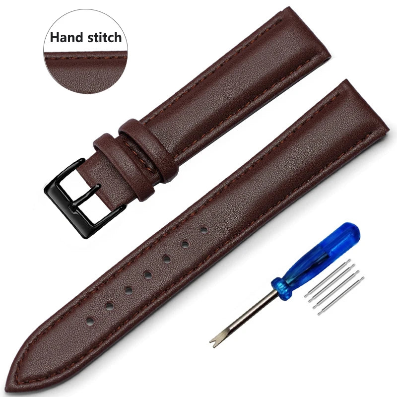 Genuine Leather Watch Strap – Smooth Finish (SS Buckle, 12–22mm)