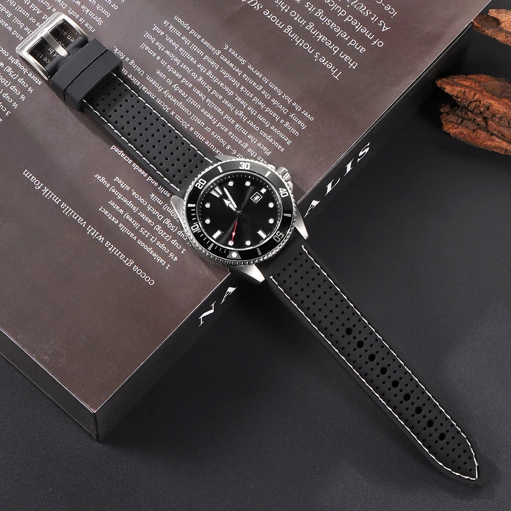 Premium Silicone Watch Band Waterproof Soft Rubber Strap 20mm 22mm 24mm Breathable Watch Strap Replacement for Universal Watch