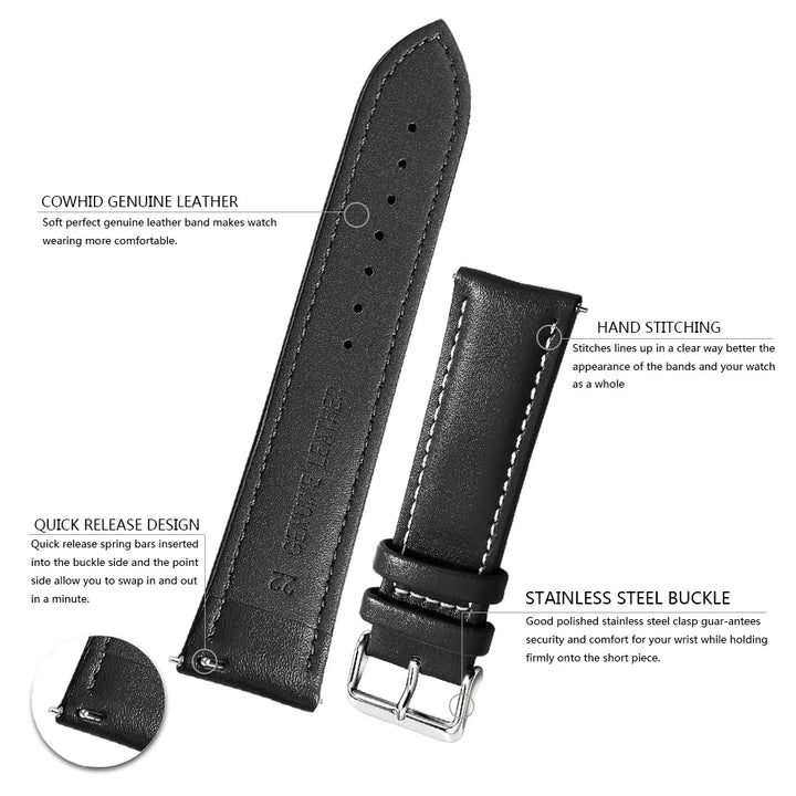 Top Grain Leather Watch Band 12–24mm (Quick Release)
