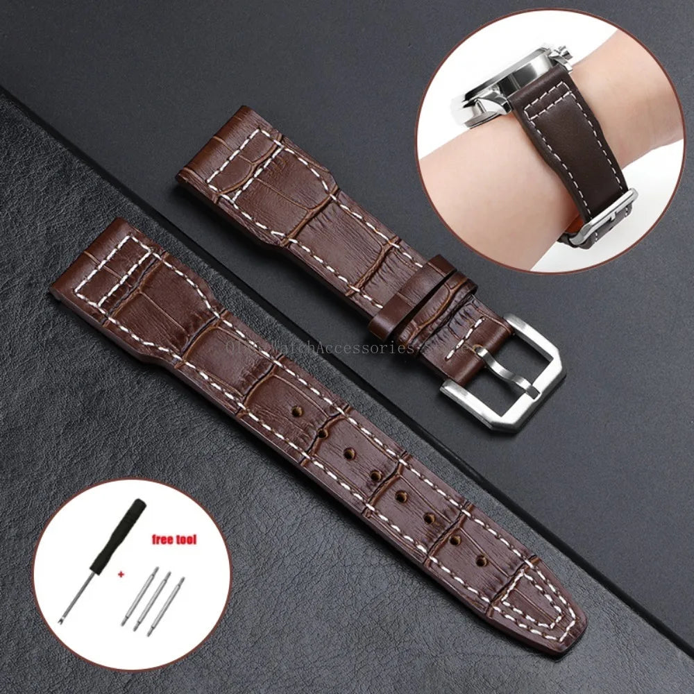 Genuine Cowhide Leather Strap for IWC Pilot – 20/21/22mm, Folding Buckle