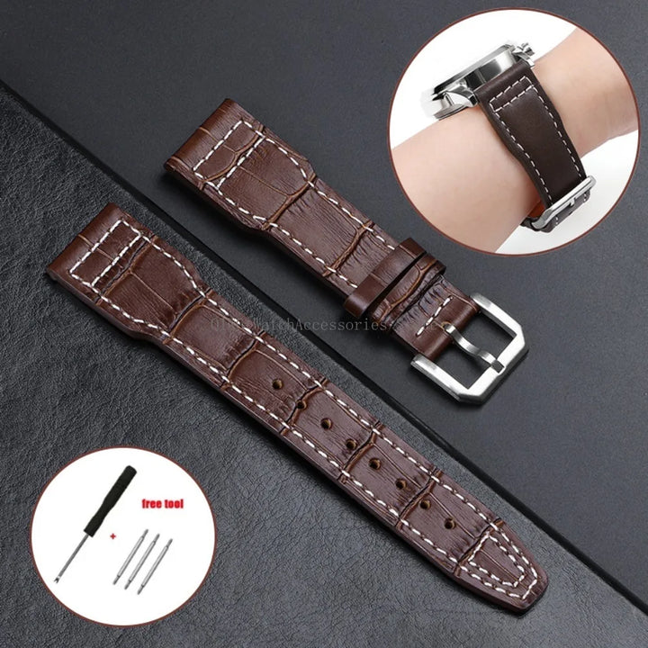 Genuine Cowhide Leather Strap for IWC Pilot – 20/21/22mm, Folding Buckle