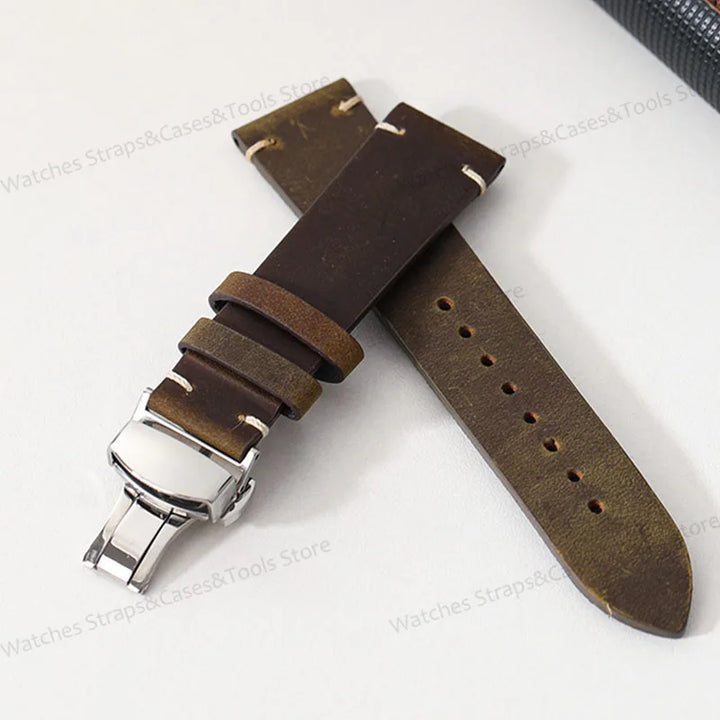Crazy Horse Leather Retro Watchband 18mm 20mm 21mm 22mm for Seiko for Rolex Men Women Bracelet for Samsung Galaxy Watch 3/4/5/6