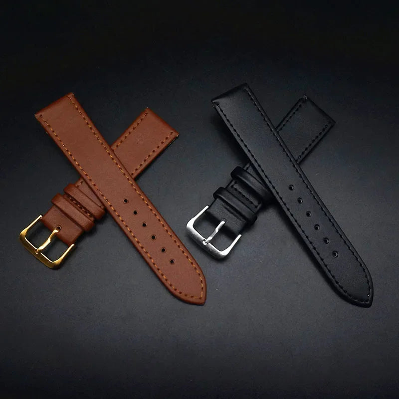 Black & Brown PU Leather Watch Strap (12–22mm)